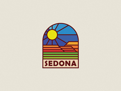 Sedona Badge brand brand identity design geometric grid hiking icon line logo logotype mountains red rock sun vector