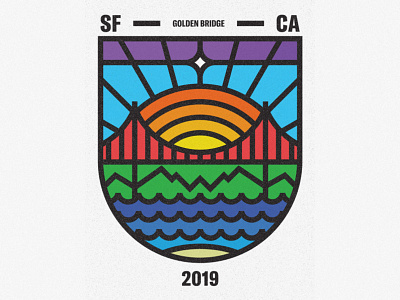 Golden Gate Bridge animal badge design geometric golden gate bridge icon illustration lines nature san francisco texture thick lines