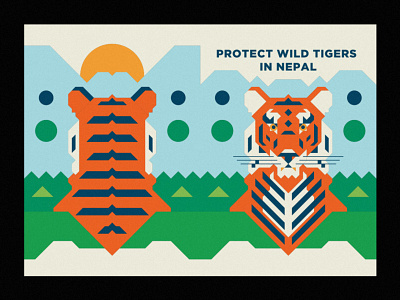 Protect Wild Tigers in Nepal animal design ecosystem geometric illustration lines nature nepal protection sun texture tiger tigers vector vector illustrator wild wild animal wildlife