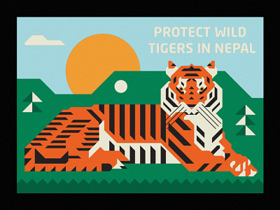 Protect Wild Tigers in Nepal animal animal illustration badge design geometric illustration nature nepal protect sun thick lines tiger tiger mascot tigers wild wild animal wildlife