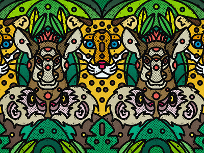 Costa Rica Wildlife | Jaguar, Tapir & White Faced Capuchin animals art print contemporary costarica fauna floral forest illustration jungle leaf leaves line art modern monkey nature plants safari tapir wild wildlife