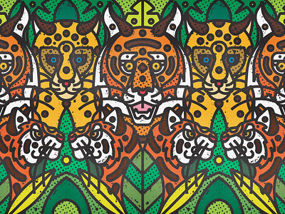 Indian Wildlife | Tigers & Leopards animals contemporary fauna floral forest indian animals jungle leaf leaves leopard leopards line art modern nature plants safari tiger tigers wild wildlife