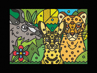 African Wildlife - Cheetah, Serval & Kudu african animals animals art print cat cheetah contemporary fauna guepard illustration jungle kudu leaves line art modern nature safari serval wild wildlife zoo