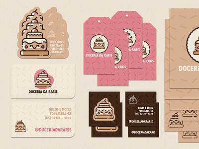 Doceria da Raris brand identity branding business card cake candy bar candy shop chocolate chocolate bar cup cake graphic design illustration kawaii line art logo logotype stationery stickers sweet visual identity