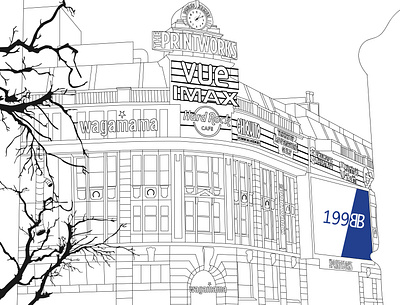 Manchester Printworks Illustration architecture city design drawing graphic design illustration illustrator line drawing manchester monochromatic signage vector