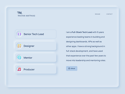 Neumorphism portfolio design mentor music neumorphism personal personal branding tech website