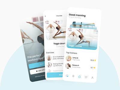 Sport mobile app. Yoga app application blue course app coursera meditation minimal mobile app mobile ui sport app train ui ui ux web yoga yoga app