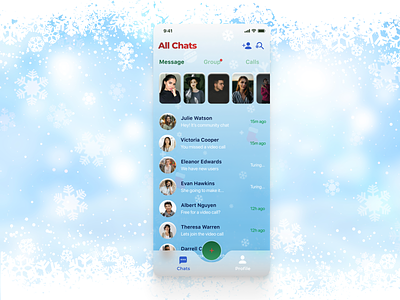 Christmas skin for chat call chat christmas community design figma glassmorphism message app mobile ui people skin social social media ui design