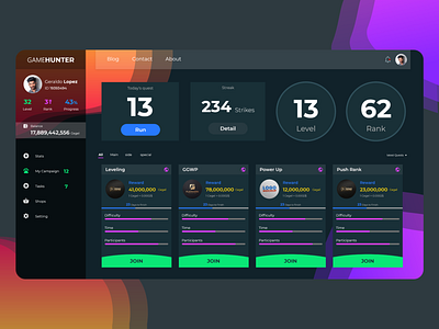 Game Dashboard Web UI app application application ui design mobile ui ui ui design uiux ux ux ui ux design uxdesign web