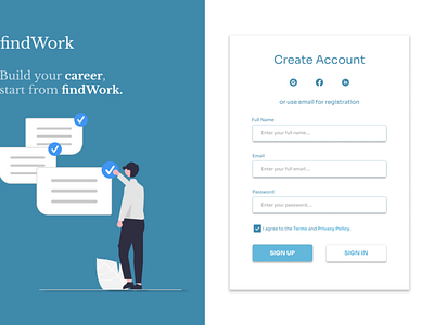 Sign Up Pages form portal job sign up ui web design