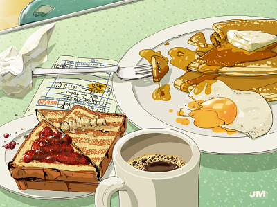 A Simple Breakfast art breakfast coffee digital art digital illustration diner drawing food illustration pancakes photoshop wacom