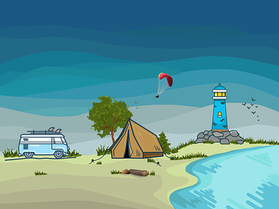 Illustration For Camping app of the day camping dribbble illustration landscape simple sketch trell