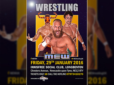Main Event Wrestling poster blue design gold poster wrestling