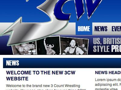 New 3CW home page design website wrestling