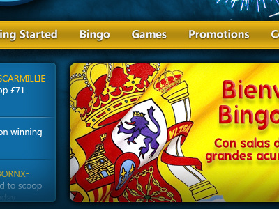Bingo site home page bingo blue gold home page red spain website yellow