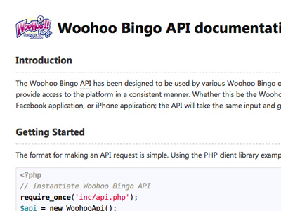 Woohoo Bingo API documentation