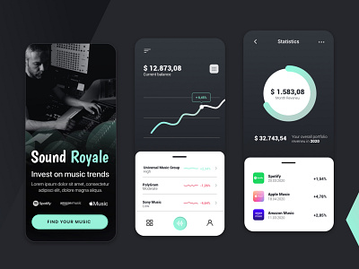 Music Royalties App app black design music app ui ux web