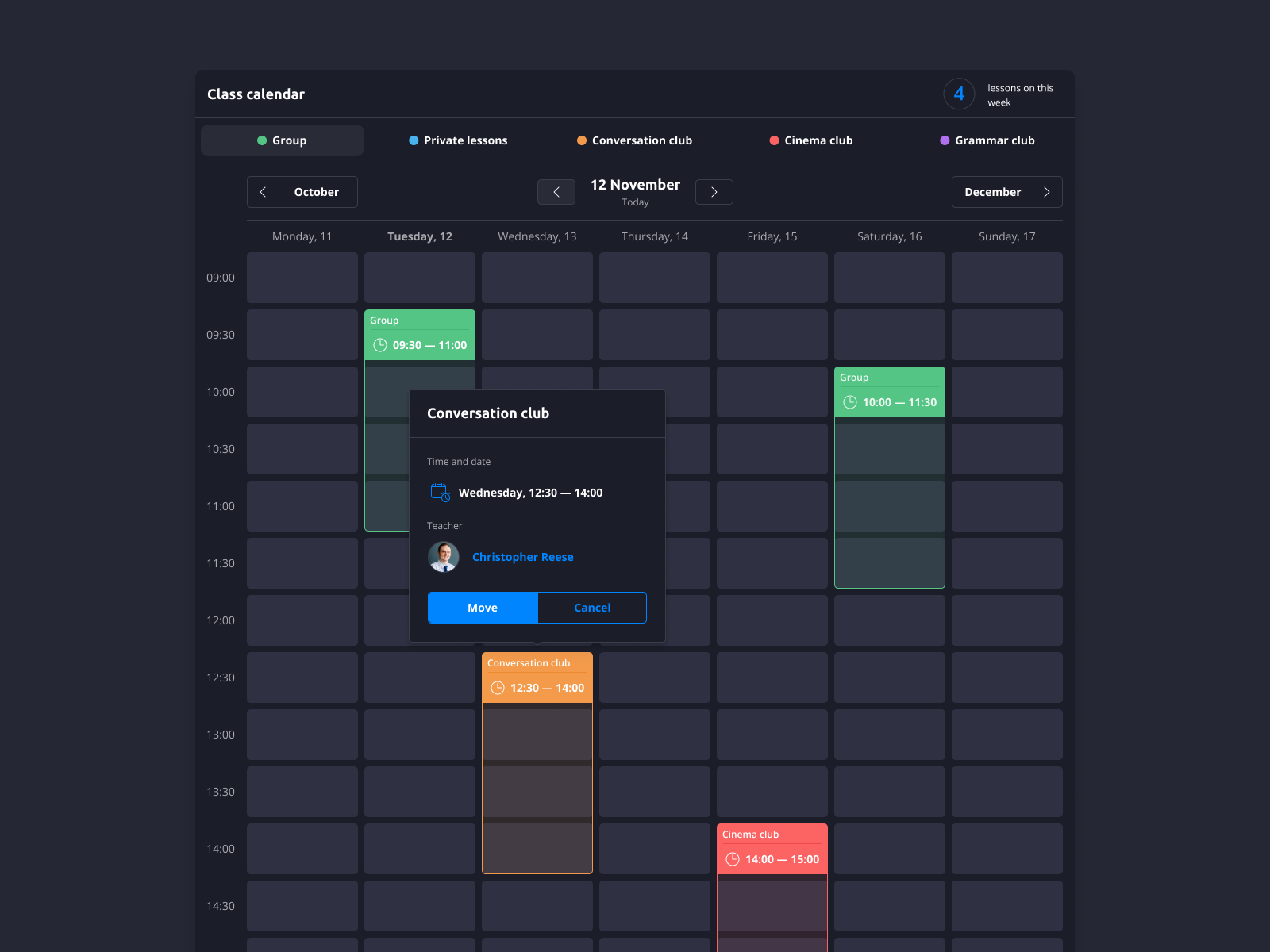 Schedule Dashboard — Dark theme by Mykyta Kovalenko on Dribbble