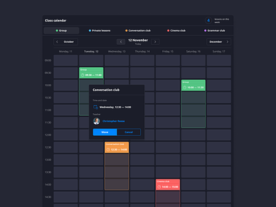 Schedule Dashboard — Dark theme calendar dashboad date design product design schedule ui ux