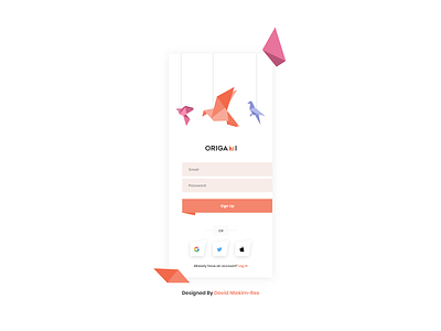 Origami App SIgn Up Screen adobe xd adobexd design mobile origami paper pastel sign up signup ux