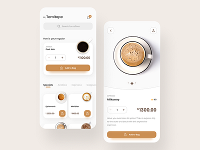 Coffee Ordering App UI Design adobexd arabica cafe coffee coffee shop design espresso minimalist mobile ui ux