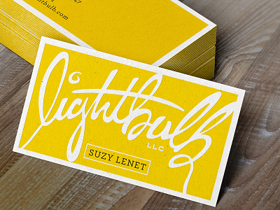 Lightbulb LLC Biz Cards branding bright business cards fun handwritten ink light lightbulb logo script whimsical yellow