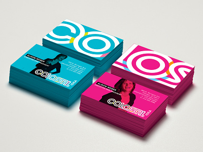 That is one Colossal Idea! agency business cards colossal cyan design firm inline magenta retro stack