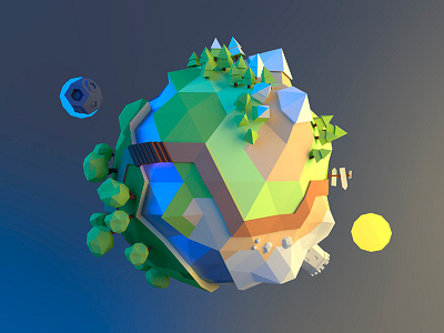 Tiny planet 3d blender day low poly night planet small tiny