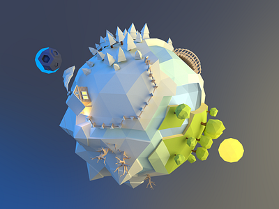 Tiny planet 2 3d blender day low poly night planet small summer tiny winter