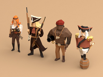 Low poly pirates blender character game low poly pirate polygon