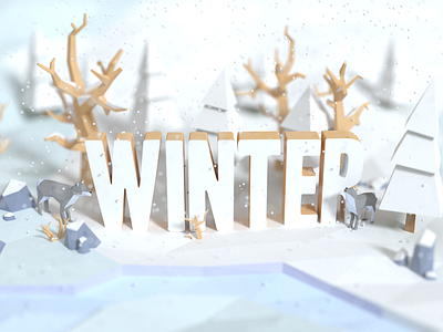 Winter blender faceted landscape low poly nature polygon winter wolf