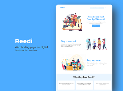 Reedi - web landing page book flat illustration landing page minimal ui ux web