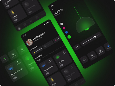 Smart Home App app dark design device disign glassmorphism illustration lamp mobile product remote smart app smart home smart house ui user interface ux