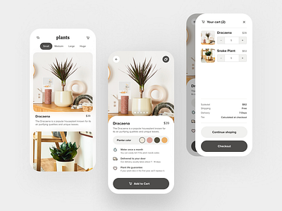 Online Plants Store cart design ecommerce explore mobile plants app product page selected tabs ux