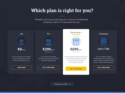 Yotpo Pricing Page cards compare free plans pricing pricing page table ui ux yotpo