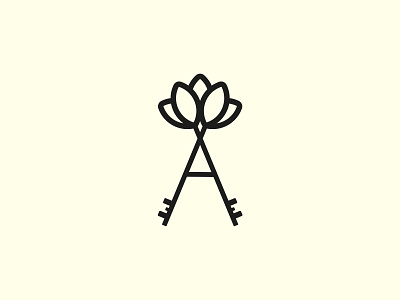 Flower - Letter - Keys symbol a brand design brand identity branding design flower flower logo icon key keys letter logo logo design