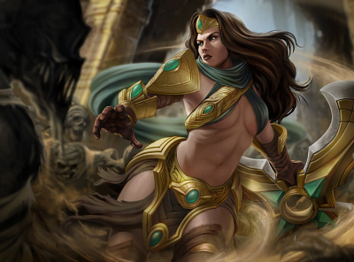 Sivir: The Battle Maiden Fan Art battle maiden concept art concepts digital art digital illustration digital painting digitalart illustration leagueoflegends poster sivir warrior