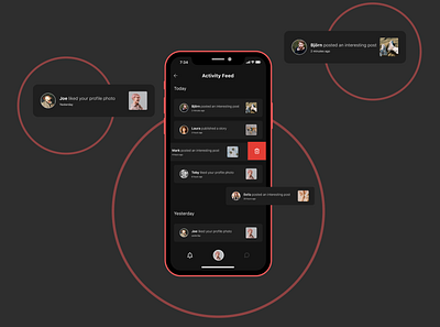 Activity Feed/047 047 activity activity feed card cards ui daily 100 challenge daily ui dailyui dailyuichallenge design feeds night mode notifications socialmedia ui