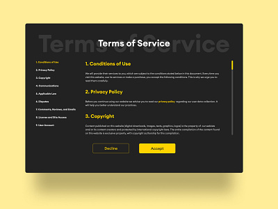 Terms of Service/089 089 89 black blackandyellow daily 100 challenge dailyui 089 dailyuichallenge designoftheday privacy policy terms and conditions terms of service uidesign website design yellow