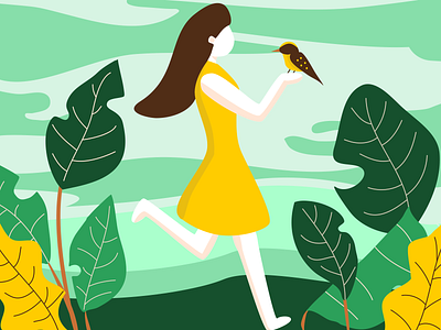 Little Bird art bird design female flat flatart girl illustration illustration nature nature illustration trees vectorart