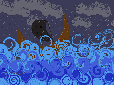 A night in a stormy sea.