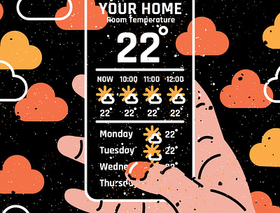 Every day is the same app cloud clouds flat flat illustration flatvector hand icon iphone sun sunny typography ux uxui weather
