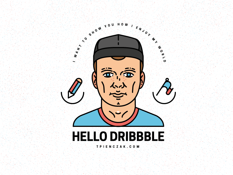 H e l l o _ D r i b b b l e art first illustration illustrator invite man pencil portrait snapback streetwear typography vector