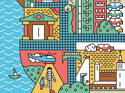 TRIPTYCH _ CITY 1.1/3 art beach building car city illustration illustrator people street art vector