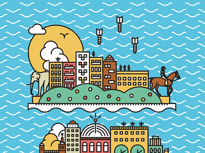 TRIPTYCH _ CITY 2.2/3 animals beach bomb building city illustrated illustration sea vector western