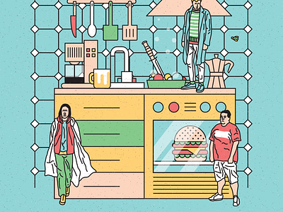 KITCHEN __ HAPPY HOME ¹ burger cafe happy icon illustration kitchen love man people room