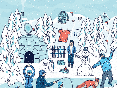 WINTER __ FOUR SEASONS ¹ animals blue colorfull fox happy icon iglo illustration love man snow winter