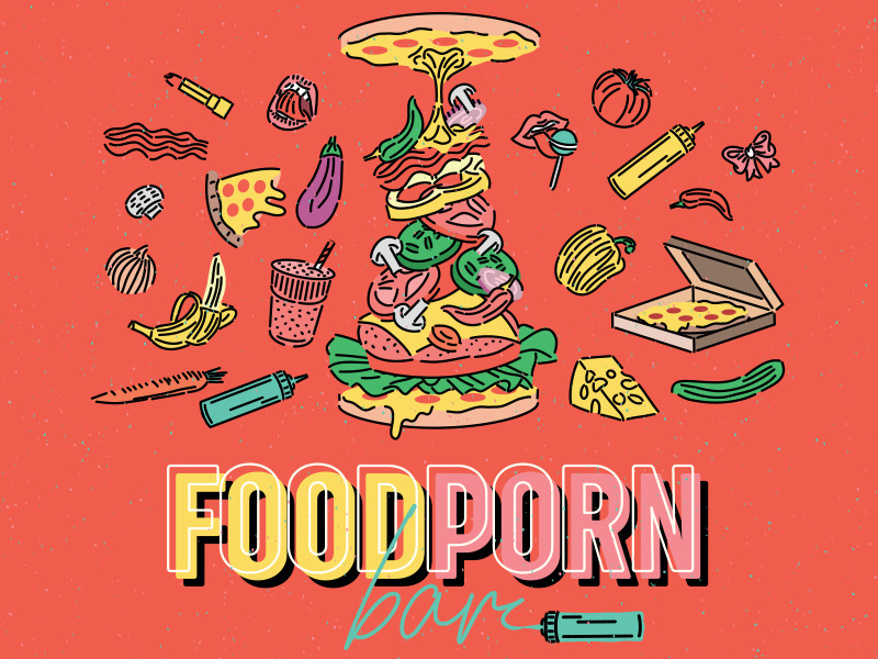 FOOD PORN BAR flatdesign vector ketchup cheese cola vegan vegetables burger pizza porn