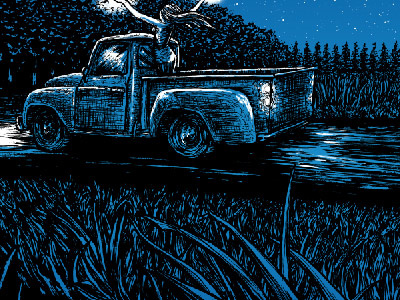 Backroads blue design illustration ink pen truck