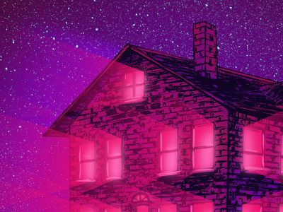 House Party brickhouse drawing illustration night stars